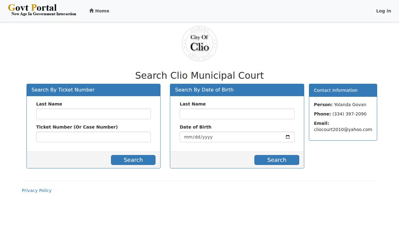 Barbour County outstanding warrant limits shown by Clio case search fields