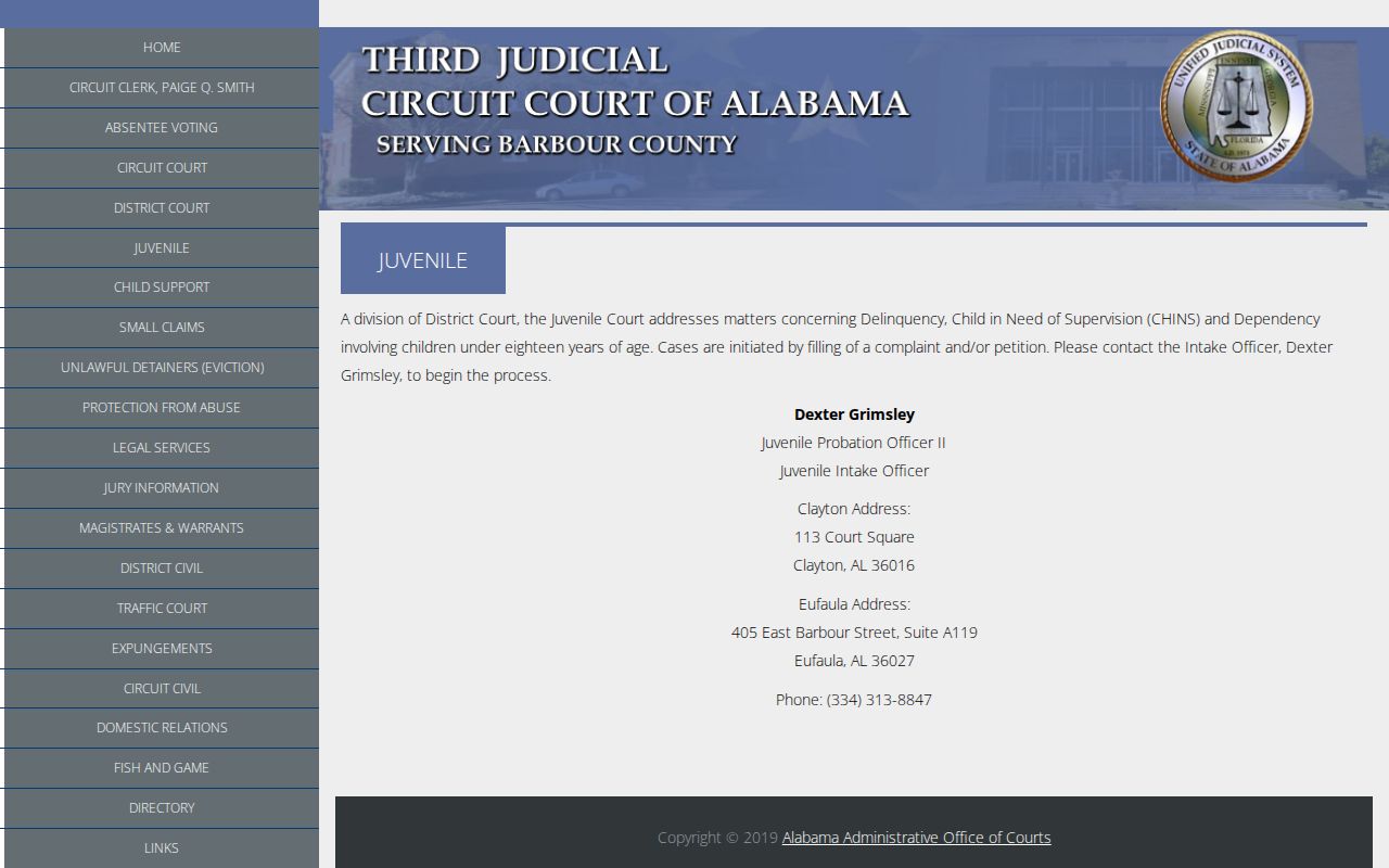 Barbour County traffic warrant court access contrasted with the juvenile division