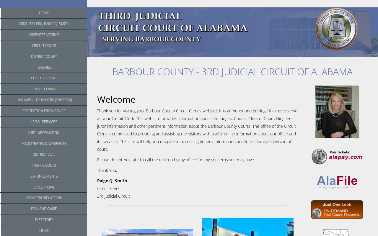 Barbour County warrant records courthouse contact panel