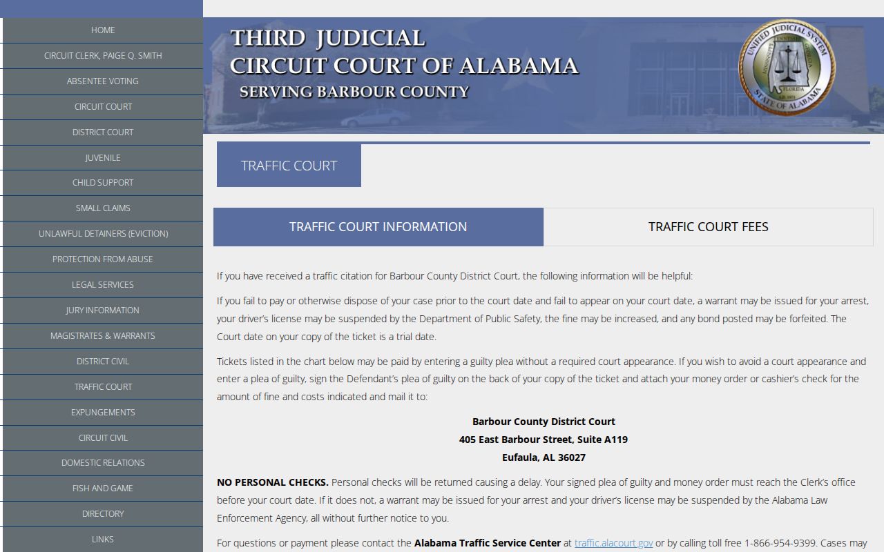 Barbour County traffic warrant payment and appearance warning